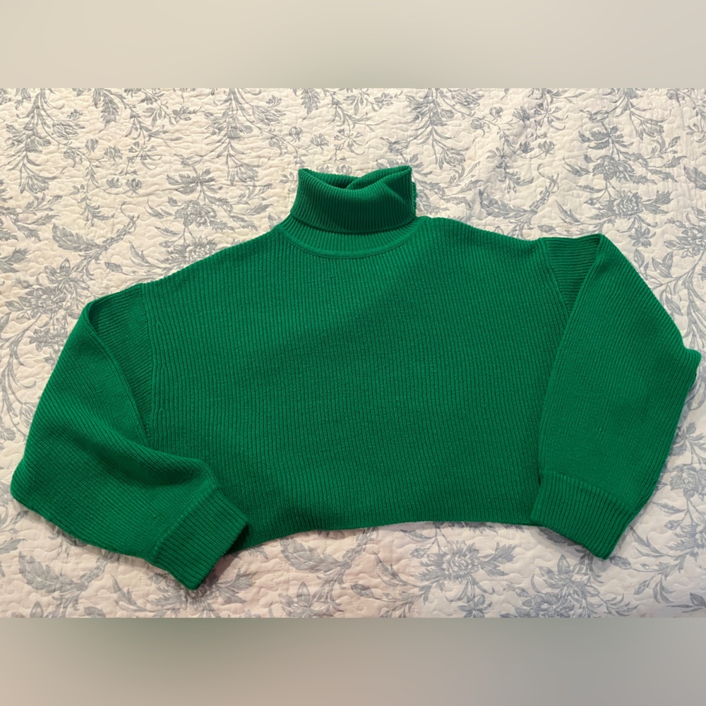 FINAL SALE Green Cropped Turtleneck Sweater